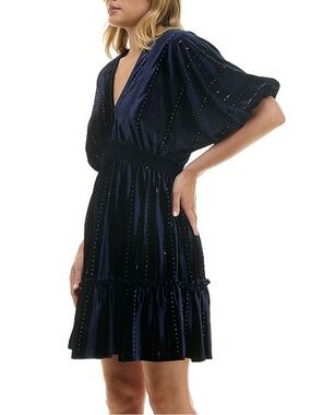 Taylor Smocked Waist Ruffle Hem Velvet Dress-Size 14